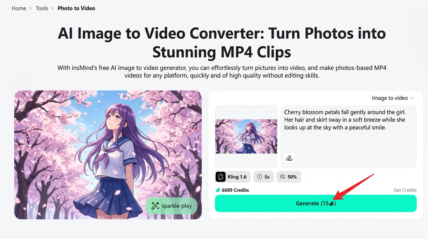 Clicking the generate button to create an animated video from the anime image.