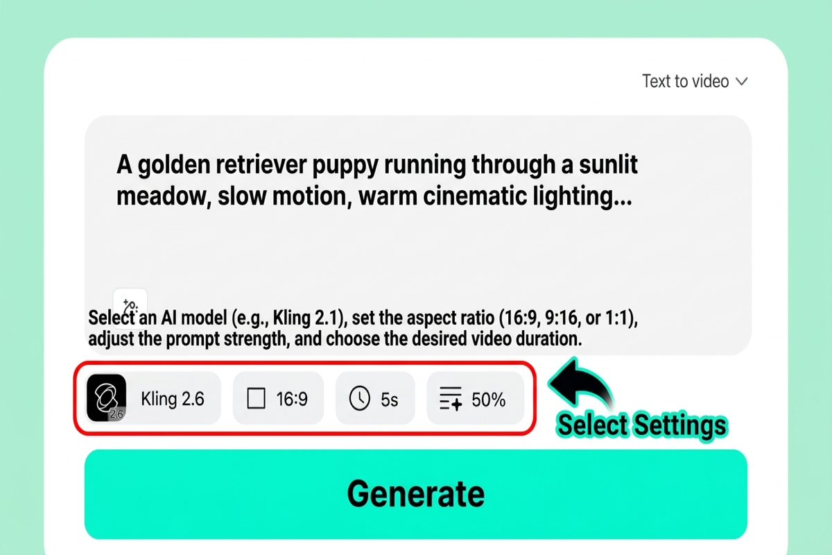 Select AI model and video settings in insMind