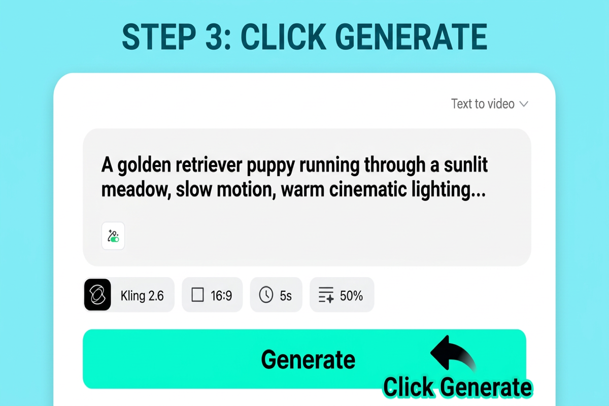 Click Generate to create AI video from text