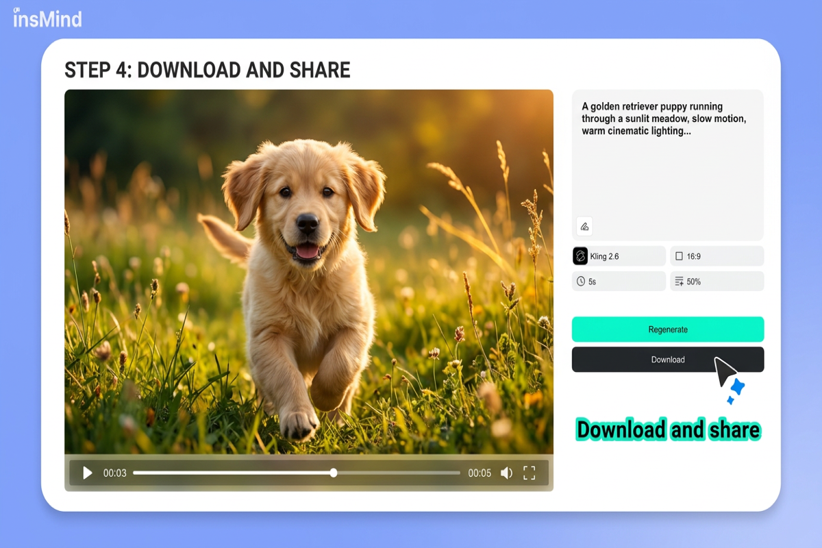 Download and share generated AI video from insMind