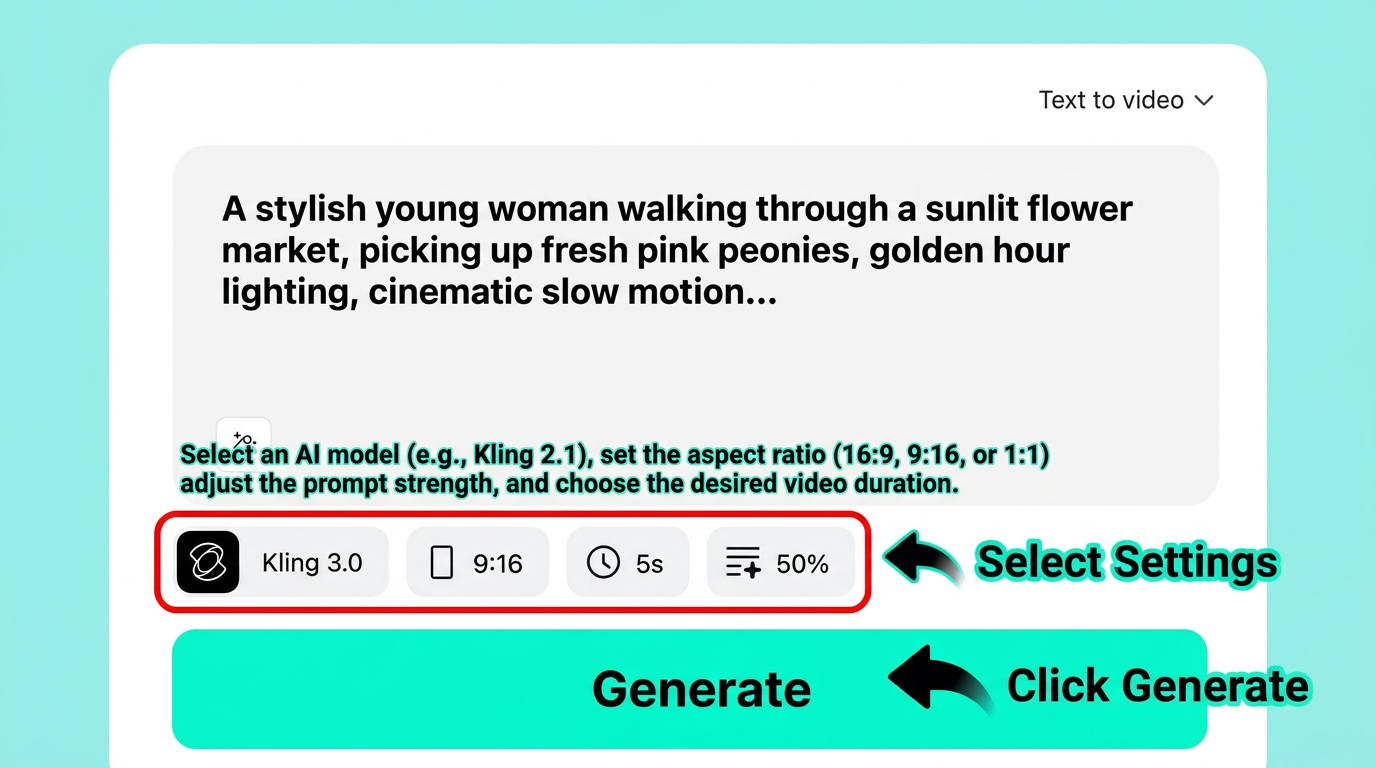 Click Generate to create your AI-powered TikTok video from the prompt