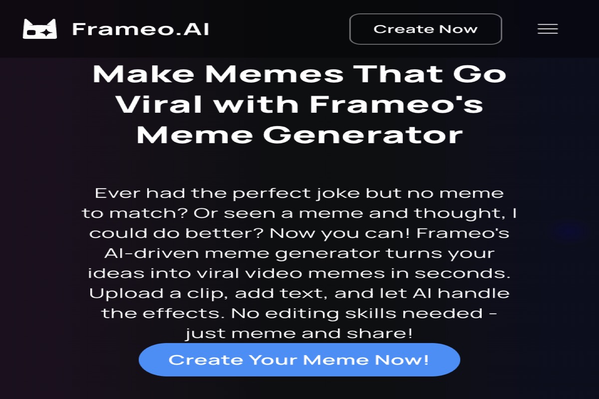 Frameo AI homepage for making viral video and GIF memes
