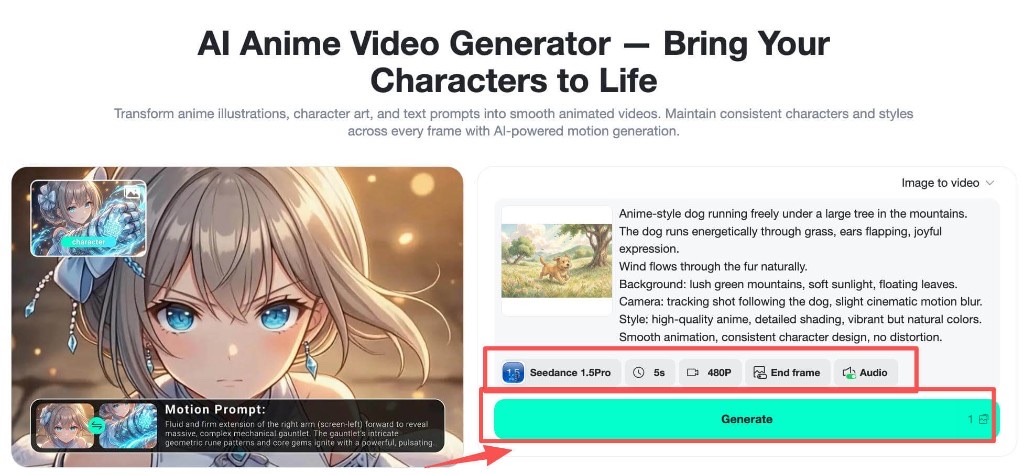 insMind generating anime video with progress indicator and preview