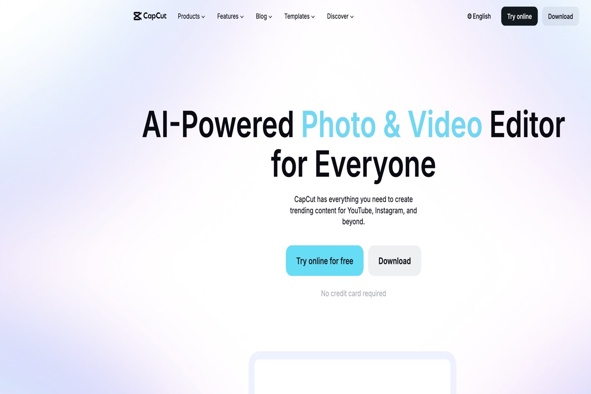 CapCut homepage showing free video editing platform for content creators