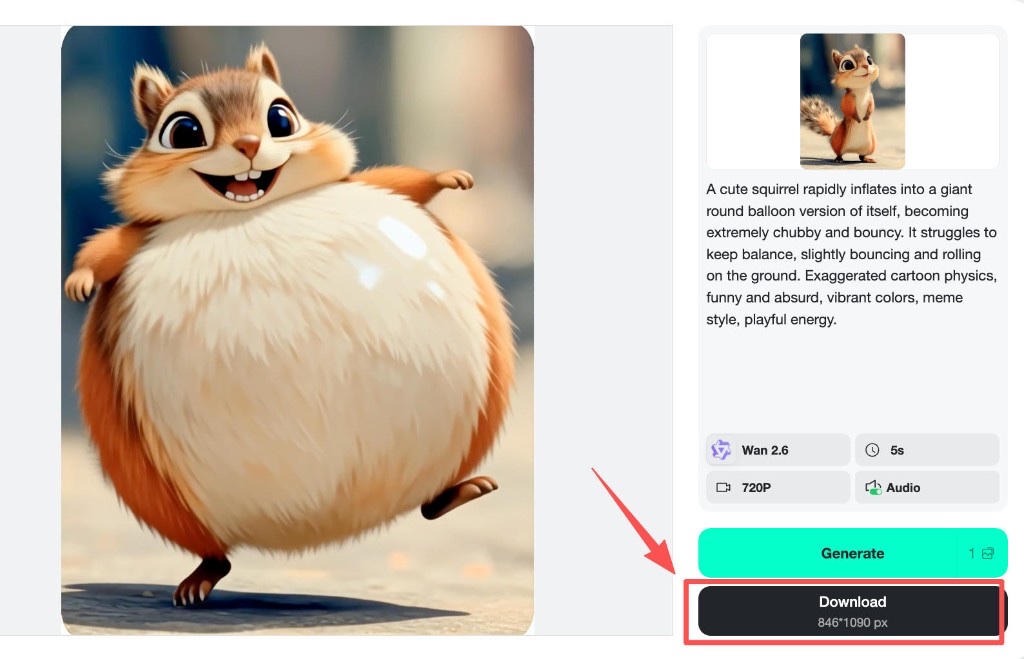 Download and Share Funny Video insMind video generation complete with model selection and generate button