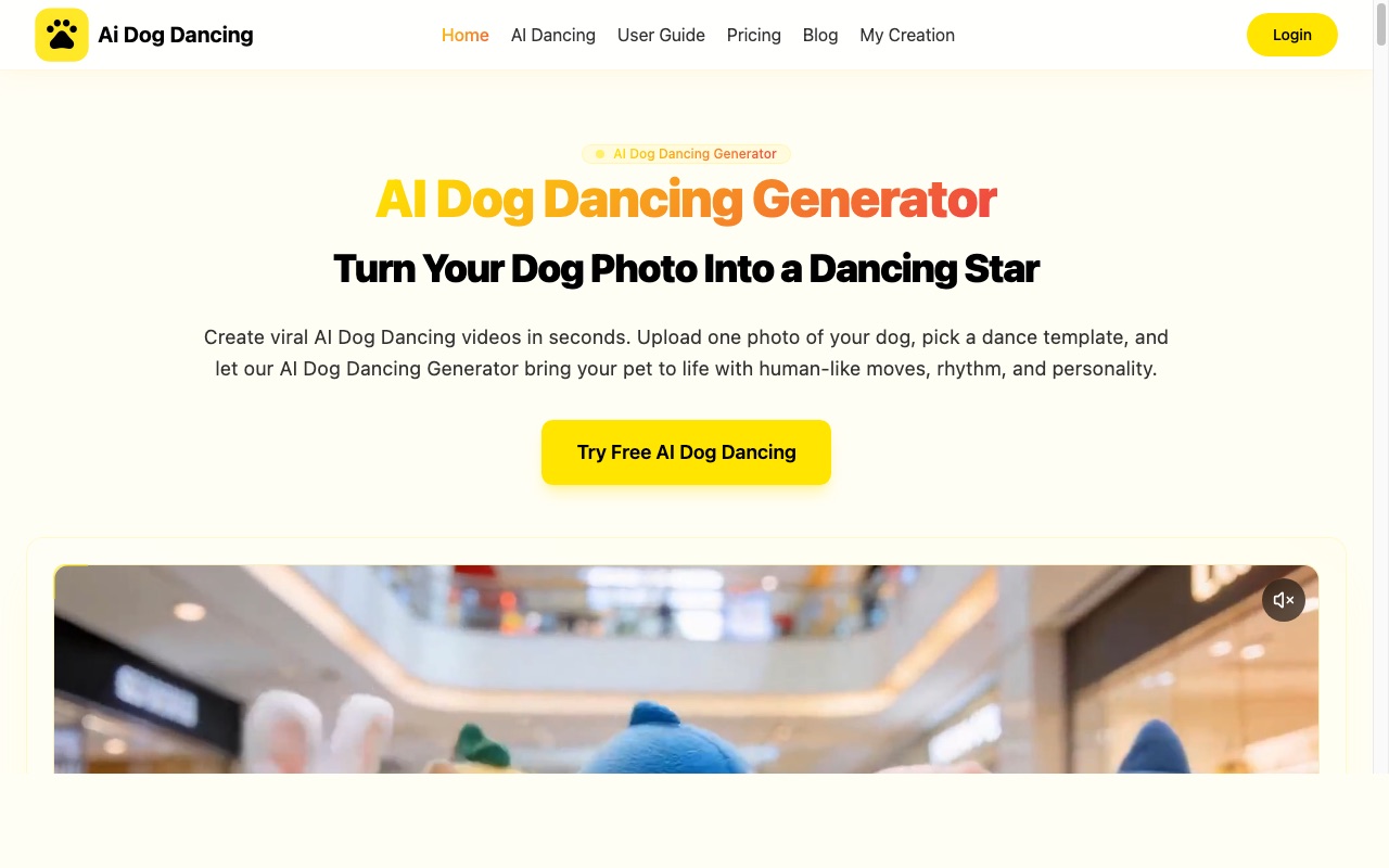 AI Dog Dancing generator website screenshot