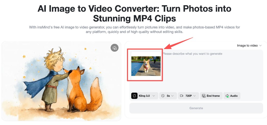 Reference puppy image thumbnail beside prompt field.