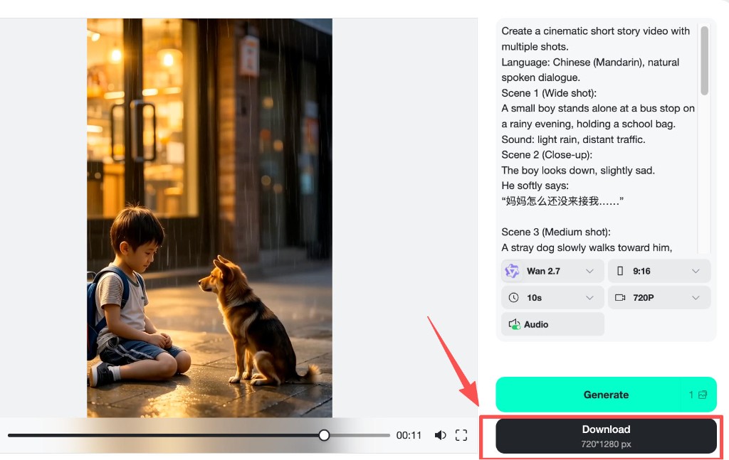 Preview player with Download button for 720p vertical video.