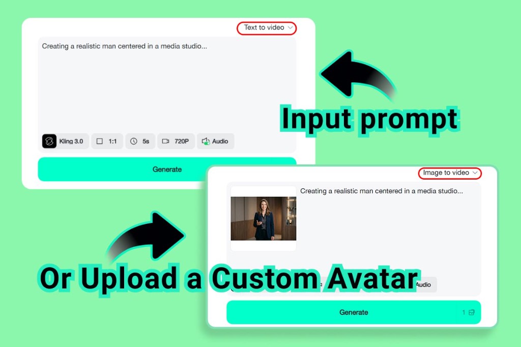 Comparison of text-to-video prompt and image-to-video upload mode in insMind.