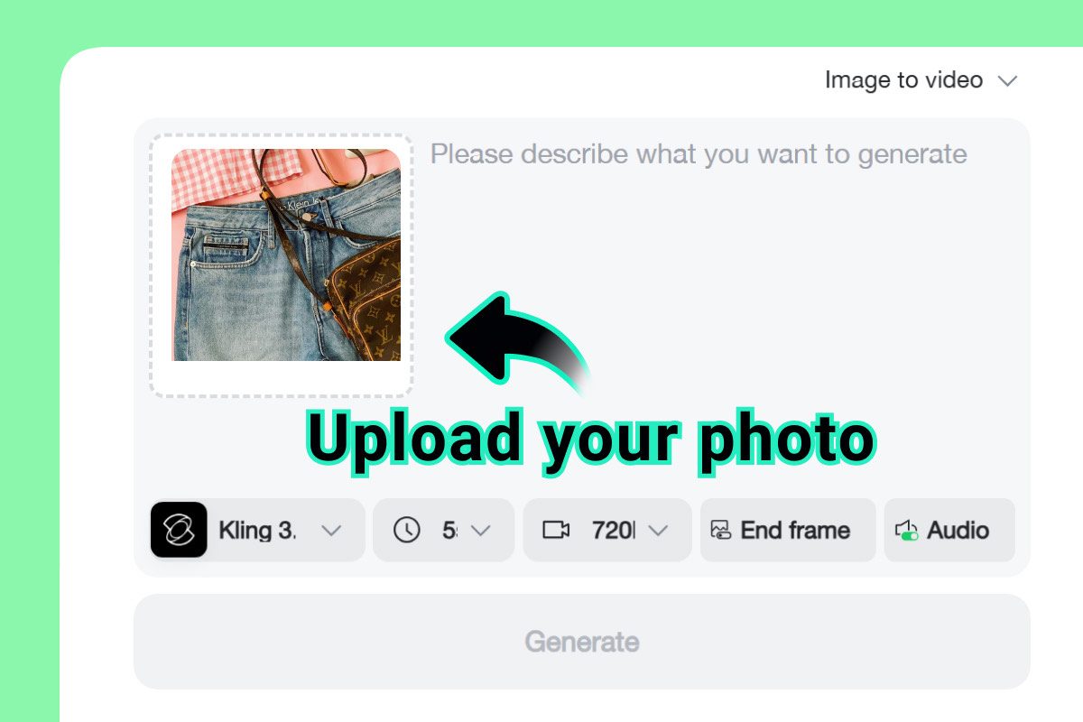 Upload Product Photo Upload a product image before generating a UGC video