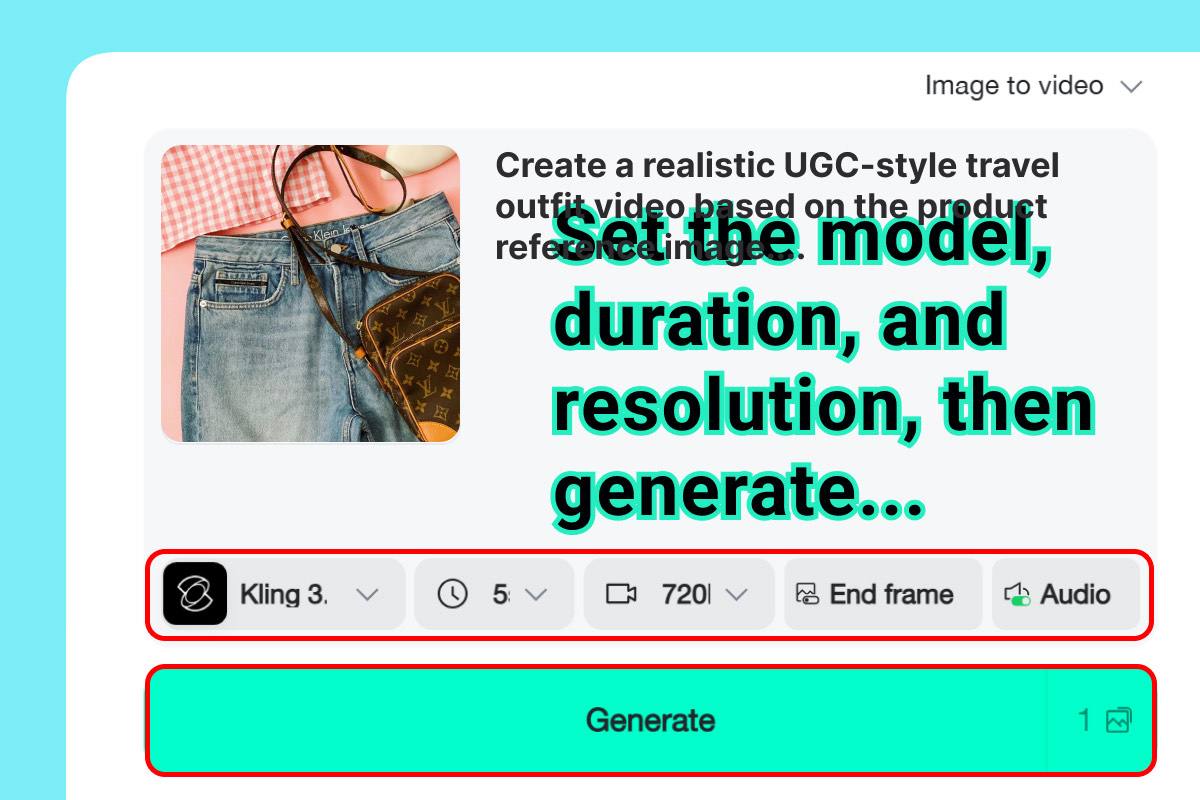 Set Video Options Choose model duration resolution and audio settings