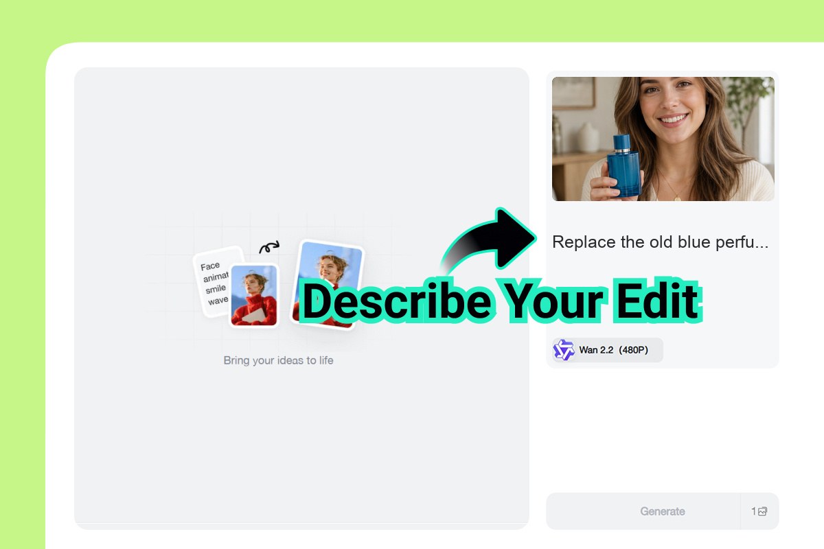 Describe Product Replacement Enter a prompt describing the product edit in insMind