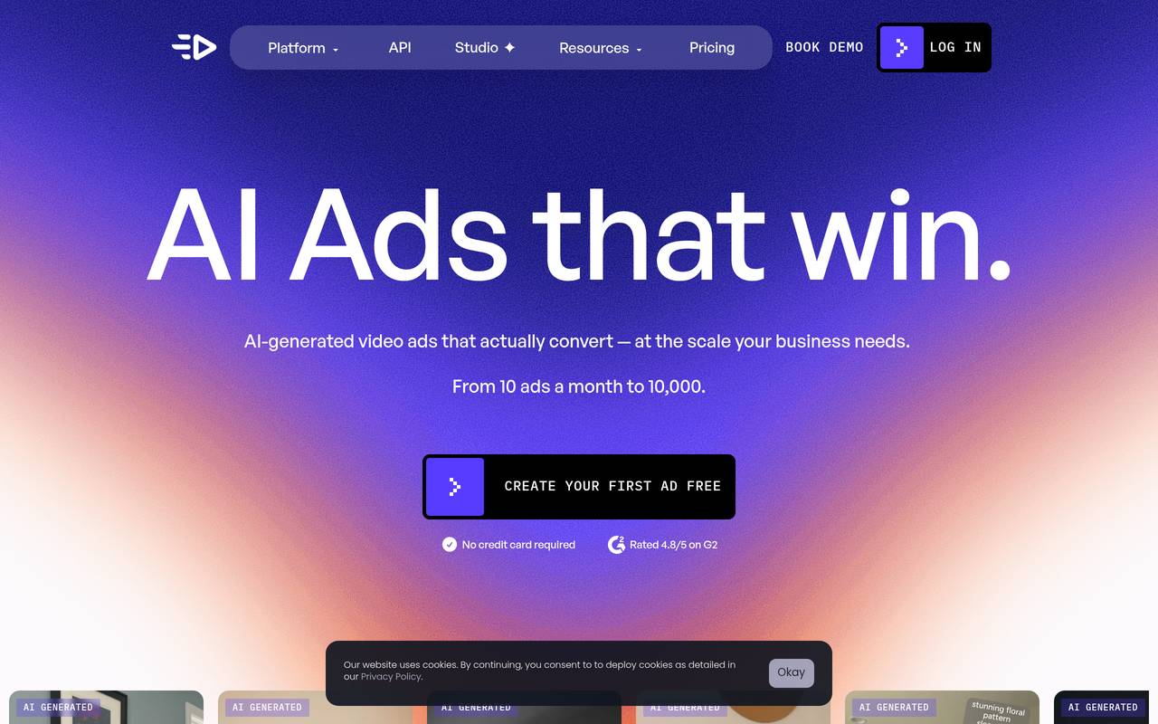 Creatify homepage showing the AI UGC video generator interface